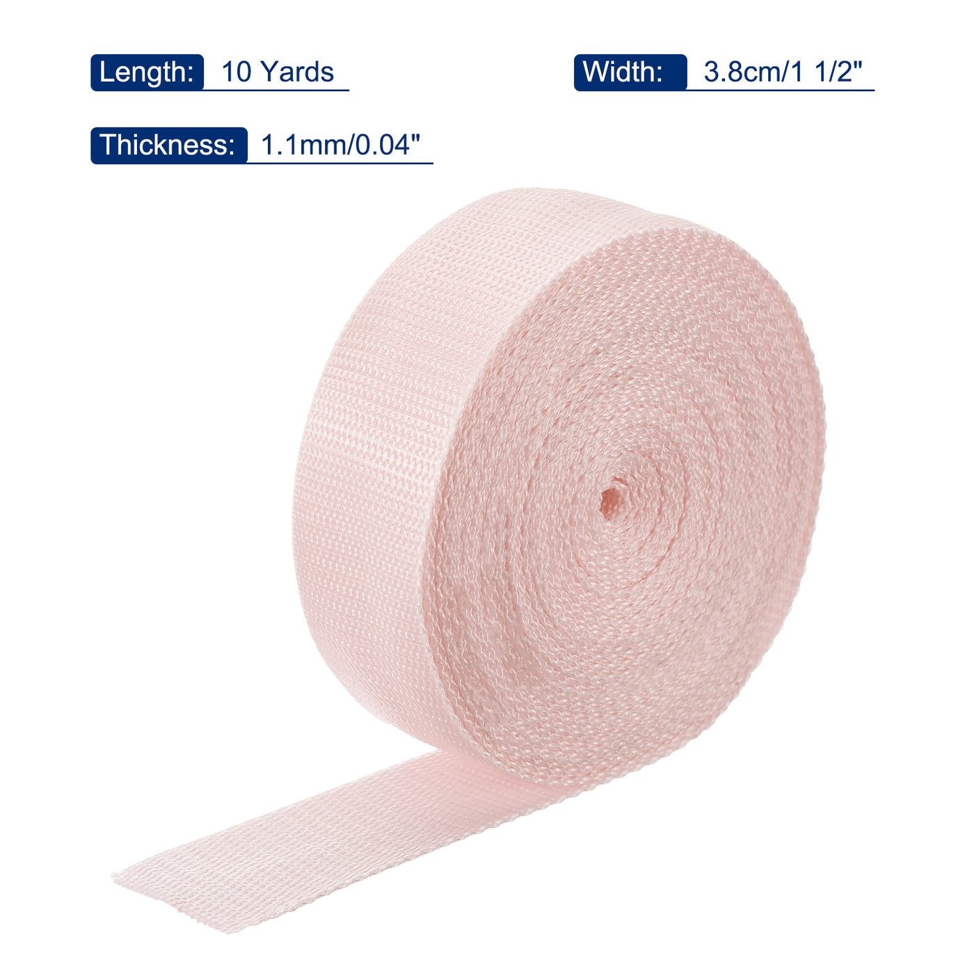 Harfington Lightweight Polypropylene Webbing Strap 1.5" 10 Yard Backpack Strapping Band Pale Pink for Outdoor Luggage Cargo Straps