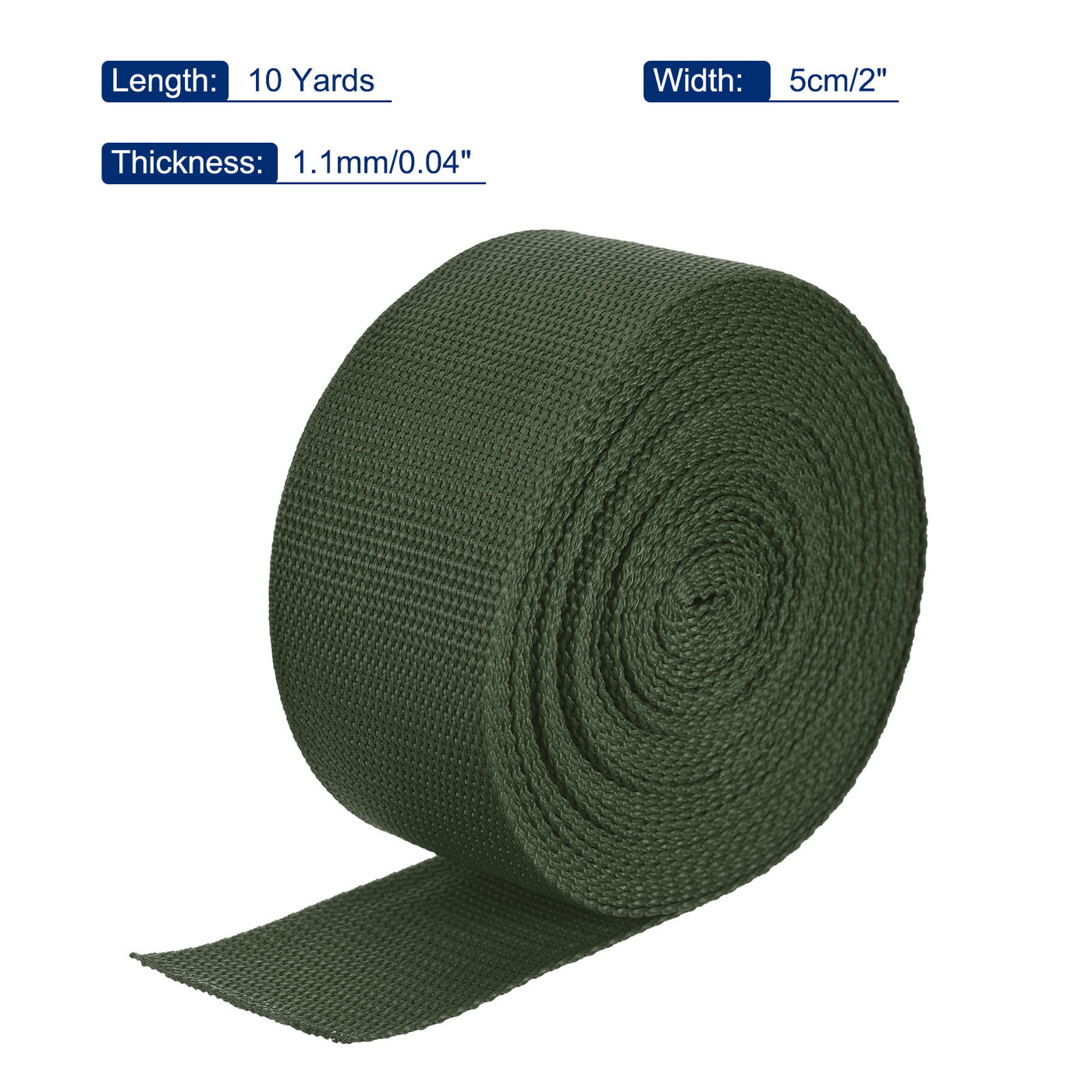 Harfington Lightweight Polypropylene Webbing Strap 2" 10 Yard Backpack Strapping Band Army Green for Outdoor Luggage Cargo Straps