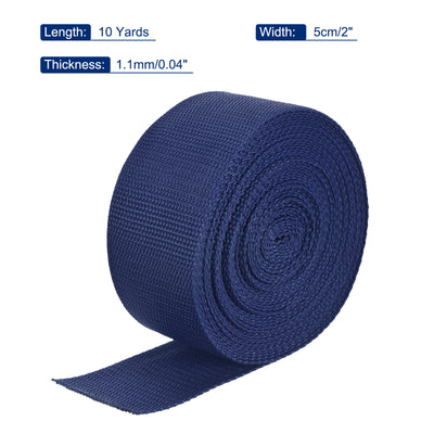 Harfington Lightweight Polypropylene Webbing Strap 2" 10 Yard Backpack Strapping Band Navy Blue for Outdoor Luggage Cargo Straps