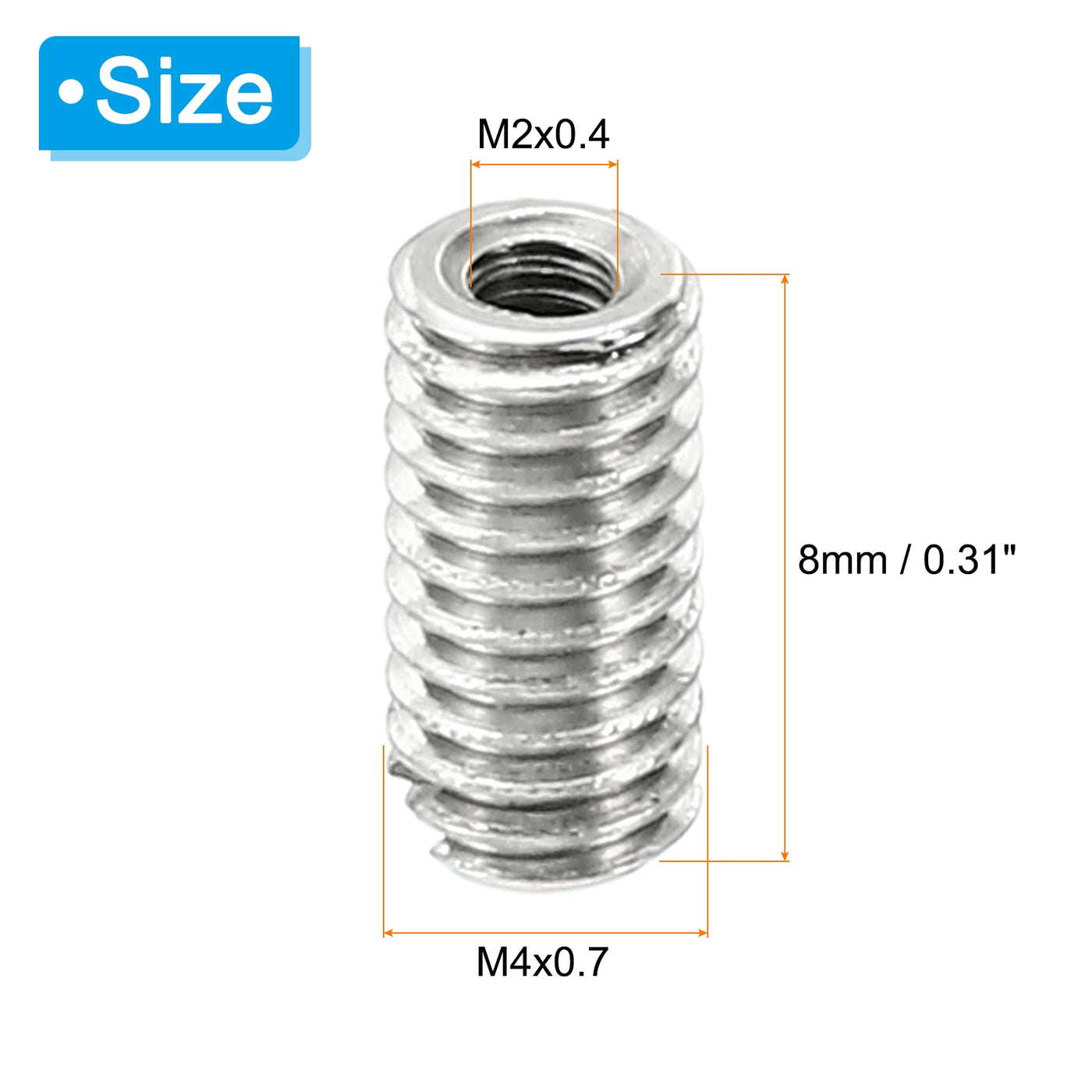 Harfington Thread Adapters Sleeve Reducing Nut, 20 Pcs M4x0.7 Male to M2x0.4 Female Repairing Insert Nut Screw Reducer Stainless Steel Fastener 8mm