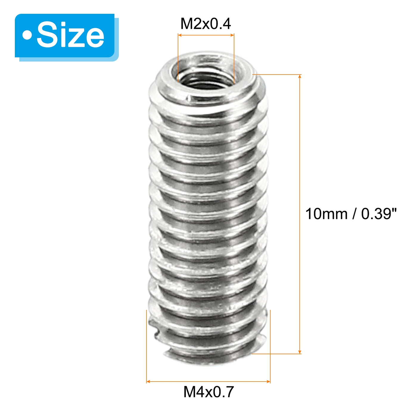 Harfington Thread Adapters Sleeve Reducing Nut, 20 Pcs M4x0.7 Male to M2x0.4 Female Repairing Insert Nut Screw Reducer Stainless Steel Fastener 10mm