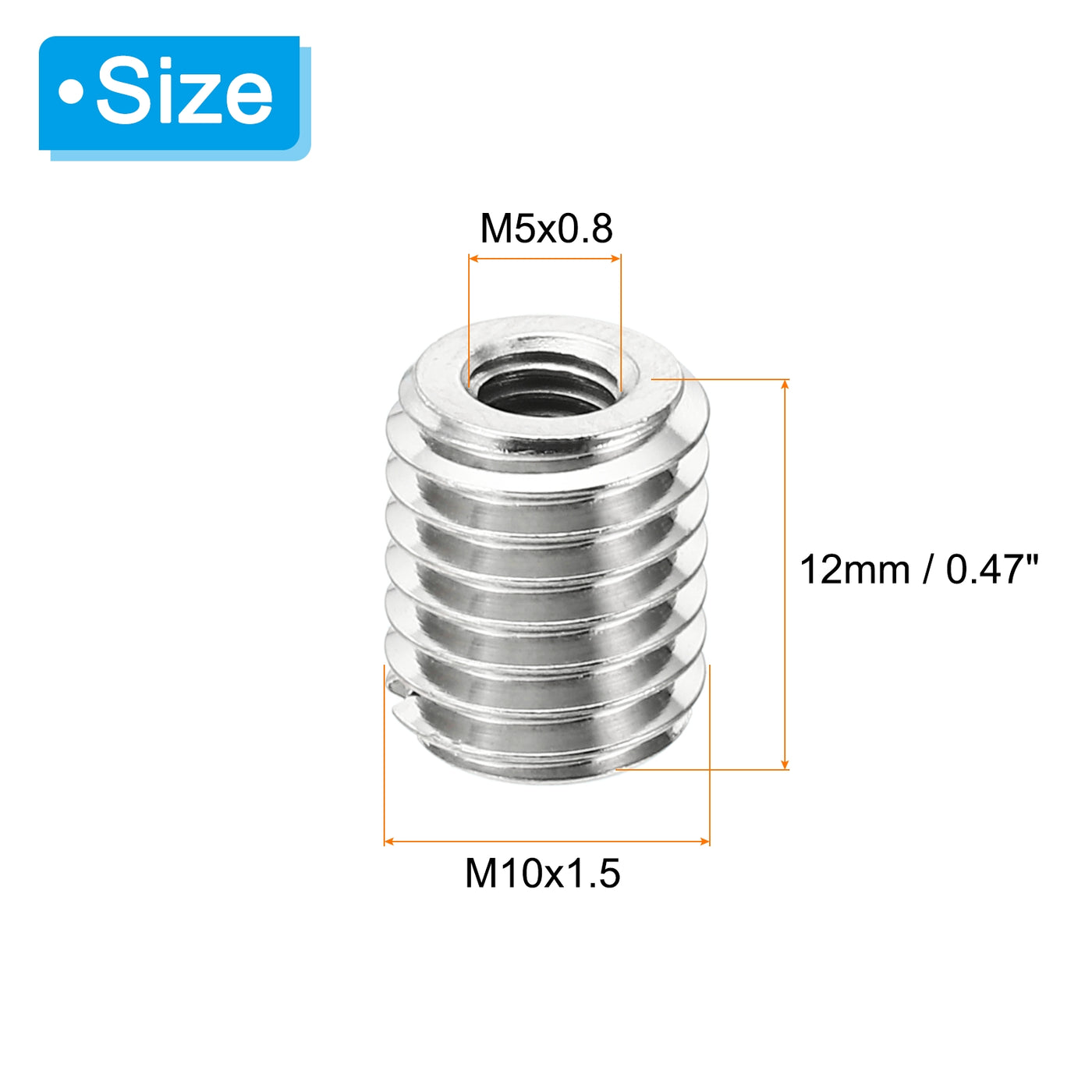 Harfington 20Stk Gewinde Adapter Hülse Reduzier Mutter M10x1.5 Männlich bis M5x0.8 Weiblich Reparatur Einsatz Mutter Schraube Reduzierer Edelstahl Befestiger 12mm