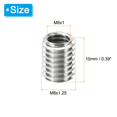 Harfington 20Stk Gewinde Adapter Hülse Reduzier Mutter M8x1.25 Männlich bis M6x1 Weiblich Reparatur Einsatz Mutter Schraube Reduzierer Edelstahl Befestiger 10mm