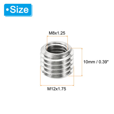 Harfington 20Stk Gewinde Adapter Hülse Reduzier Mutter M12x1.75 Männlich bis M8x1.25 Weiblich Reparatur Einsatz Mutter Schraube Reduzierer Edelstahl Befestiger 10mm