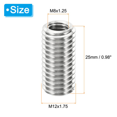 Harfington Thread Adapters Sleeve Reducing Nut, 10 Pcs M12x1.75 Male to M8x1.25 Female Repairing Insert Nut Screw Reducer Stainless Steel Fastener 25mm