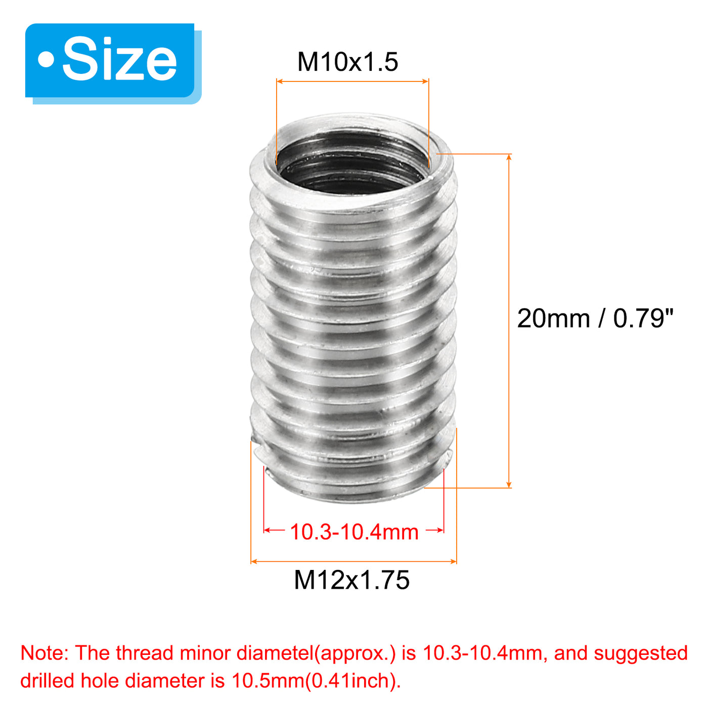 Harfington 10Stk Gewinde Adapter Hülse Reduzier Mutter M12x1.75 Männlich bis M10x1.5 Weiblich Reparatur Einsatz Mutter Schraube Reduzierer Edelstahl Befestiger 20mm