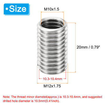 Harfington 10Stk Gewinde Adapter Hülse Reduzier Mutter M12x1.75 Männlich bis M10x1.5 Weiblich Reparatur Einsatz Mutter Schraube Reduzierer Edelstahl Befestiger 20mm