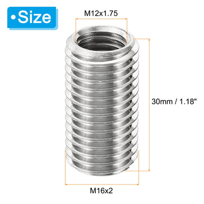 Harfington 4Stk Gewinde Adapter Hülse Reduzier Mutter M16x2 Männlich bis M12x1.75 Weiblich Reparatur Einsatz Mutter Schraube Reduzierer Edelstahl Befestiger 30mm