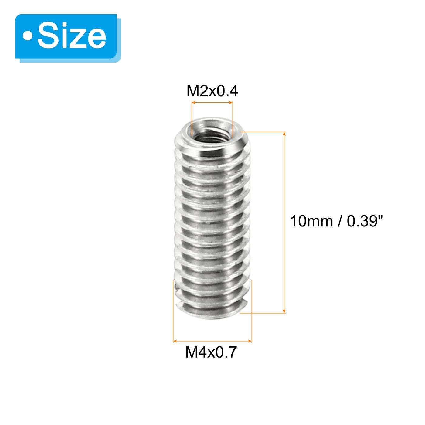 Harfington Thread Adapters Sleeve Reducing Nut, 10 Pcs M4x0.7 Male to M2x0.4 Female Repairing Insert Nut Screw Reducer Stainless Steel Fastener 10mm