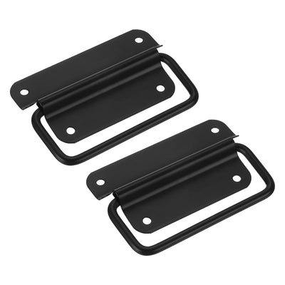 Harfington Uxcell Chest Handles, 2Pcs - Stainless Steel Folding Handle, Pull Handles for Wooden Box Tool Box Industrial Equipment Box Cutting Board Trunk (Black)