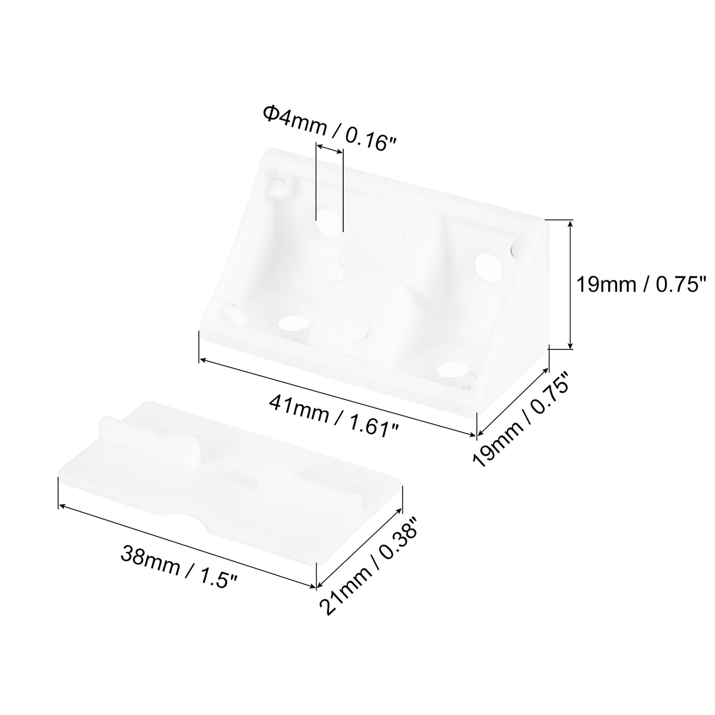 uxcell Uxcell 50Pcs 90 Degree Plastic Corner Braces with Cover Cap, 41x19x19mm Nylon Shelf Right Angle Brackets with Screws for Cabinets, Cupboards (White)