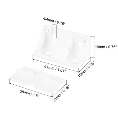 Harfington Uxcell 50Pcs 90 Degree Plastic Corner Braces with Cover Cap, 41x19x19mm Nylon Shelf Right Angle Brackets with Screws for Cabinets, Cupboards (White)