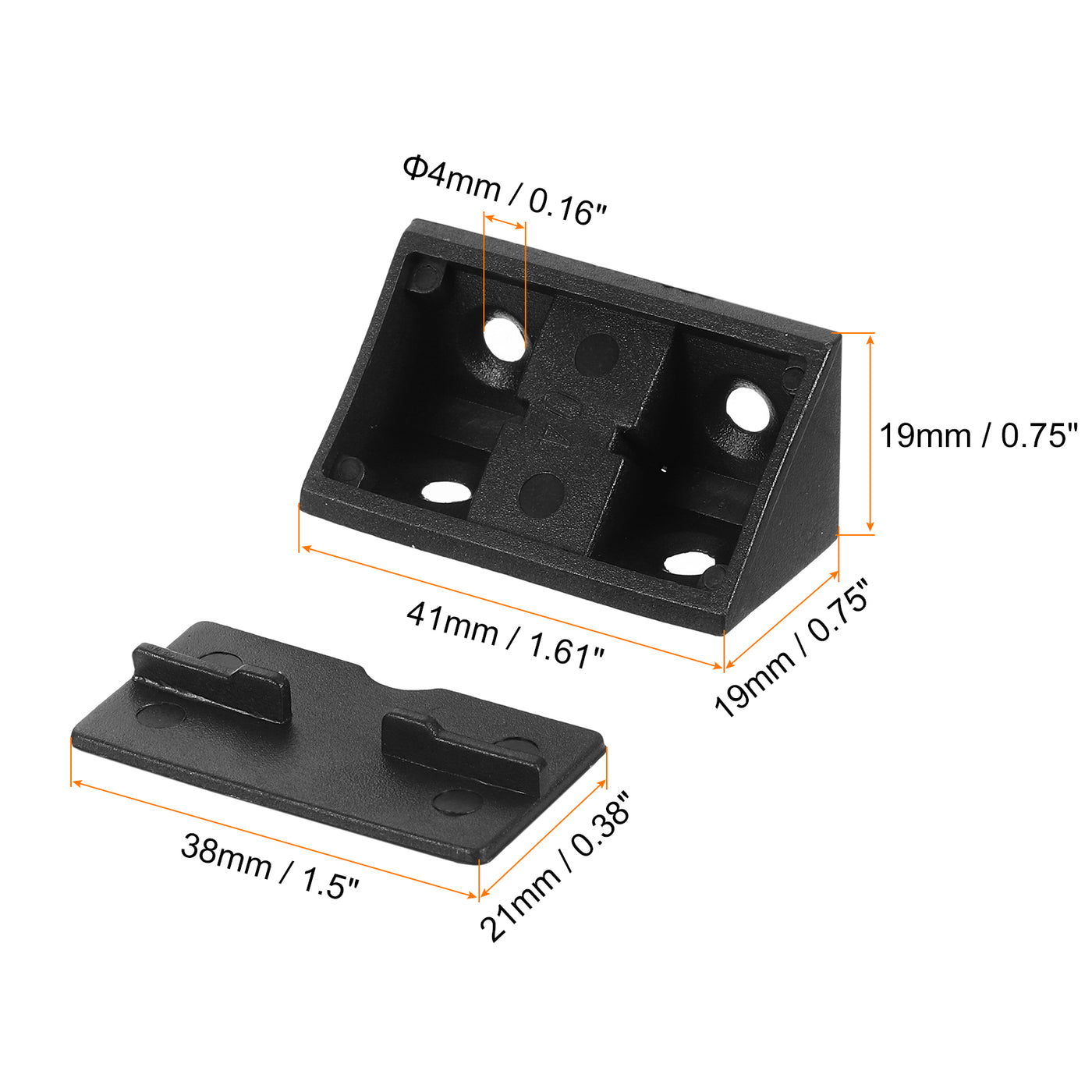 uxcell Uxcell 10Pcs 90 Degree Plastic Corner Braces with Cover Cap, 41x19x19mm Nylon Shelf Right Angle Brackets with Screws for Cabinets, Cupboards (Black)