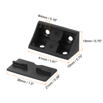 Harfington Uxcell 10Pcs 90 Degree Plastic Corner Braces with Cover Cap, 41x19x19mm Nylon Shelf Right Angle Brackets with Screws for Cabinets, Cupboards (Black)