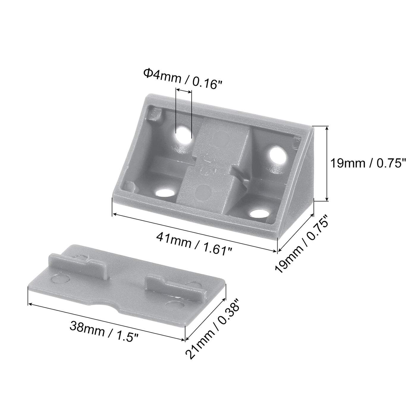 uxcell Uxcell 50Pcs 90 Degree Plastic Corner Braces with Cover Cap, 41x19x19mm Nylon Shelf Right Angle Brackets with Screws for Cabinets, Cupboards (Grey)