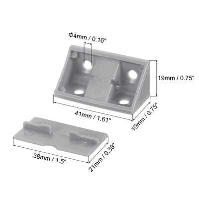 Harfington Uxcell 50Pcs 90 Degree Plastic Corner Braces with Cover Cap, 41x19x19mm Nylon Shelf Right Angle Brackets with Screws for Cabinets, Cupboards (Grey)