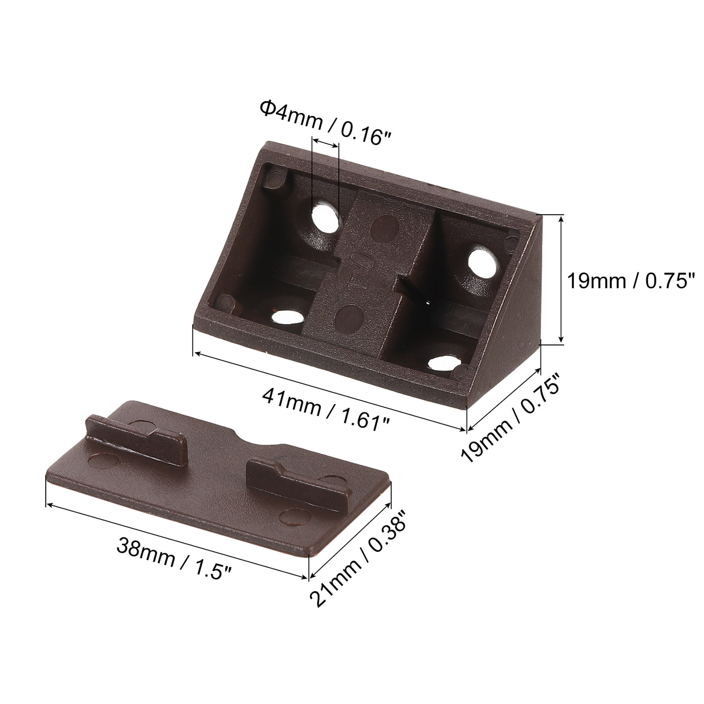 uxcell Uxcell 10Pcs 90 Degree Plastic Corner Braces with Cover Cap, 41x19x19mm Nylon Shelf Right Angle Brackets with Screws for Cabinets, Cupboards (Brown)