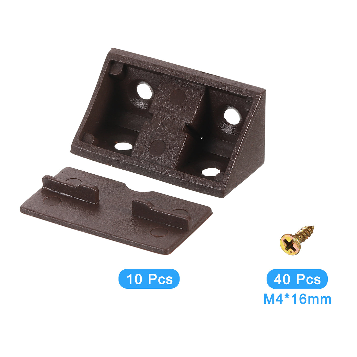 uxcell Uxcell 10Pcs 90 Degree Plastic Corner Braces with Cover Cap, 41x19x19mm Nylon Shelf Right Angle Brackets with Screws for Cabinets, Cupboards (Brown)