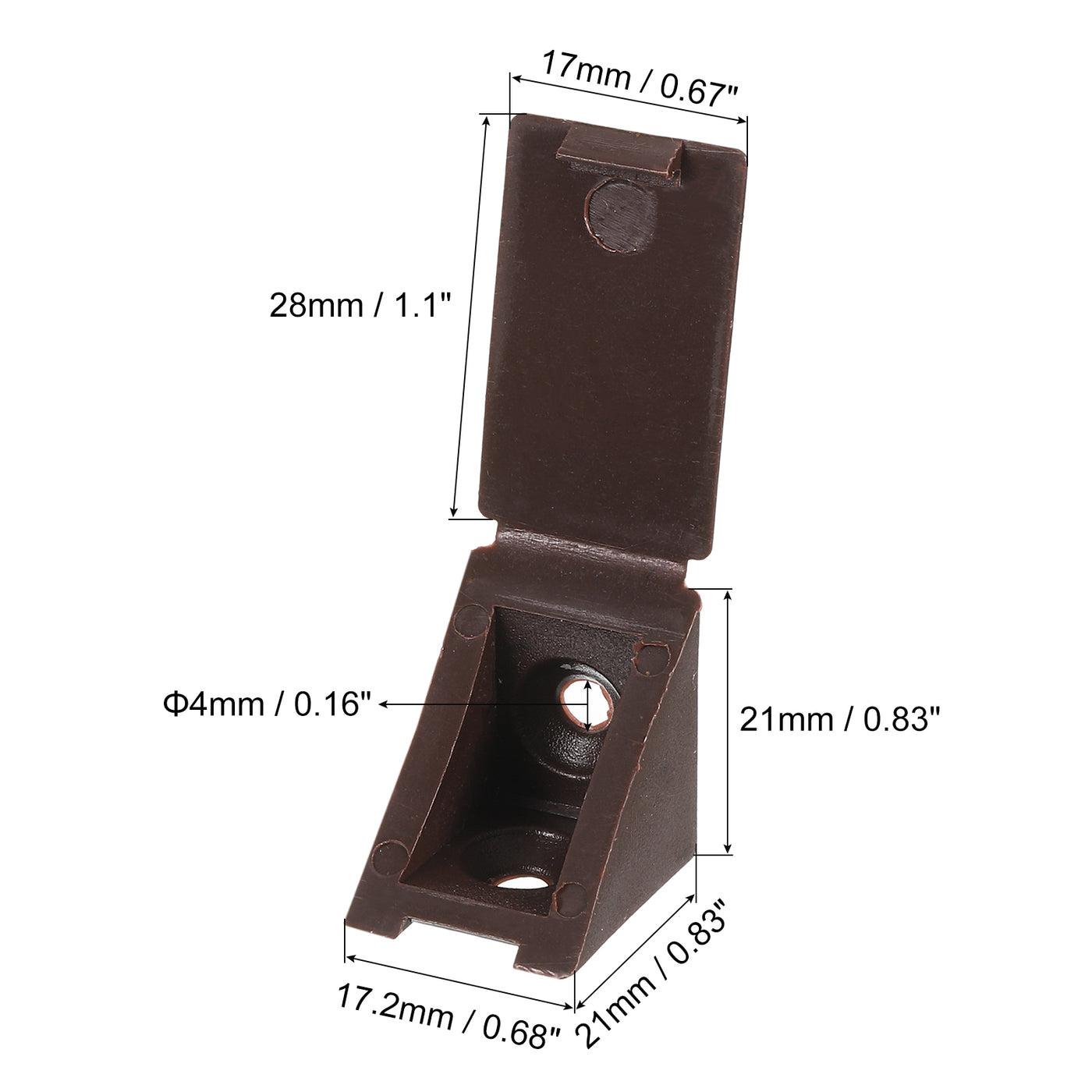 uxcell Uxcell 10Pcs 90 Degree Plastic Corner Braces with Cover Cap, 17.2x21x21mm Nylon Shelf Right Angle Brackets with Screws for Cabinets, Cupboards (Brown)