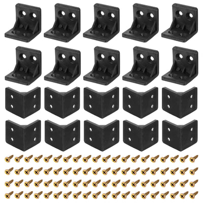 Harfington Uxcell 50Pcs 90 Degree Plastic Corner Braces, 27.3x27x27mm Nylon Shelf Right Angle Brackets with Screws for Cabinets, Cupboards (Black)