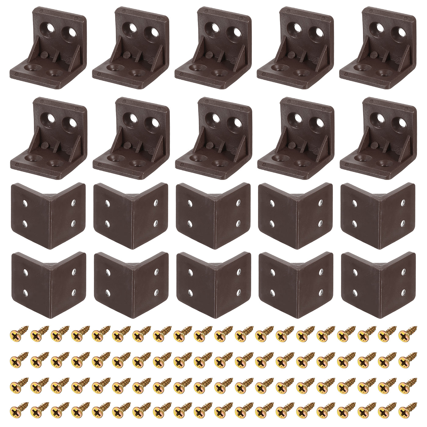 uxcell Uxcell 50Pcs 90 Degree Plastic Corner Braces, 27.3x27x27mm Nylon Shelf Right Angle Brackets with Screws for Cabinets, Cupboards (Brown)