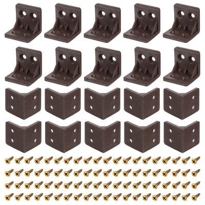 Harfington Uxcell 50Pcs 90 Degree Plastic Corner Braces, 27.3x27x27mm Nylon Shelf Right Angle Brackets with Screws for Cabinets, Cupboards (Brown)