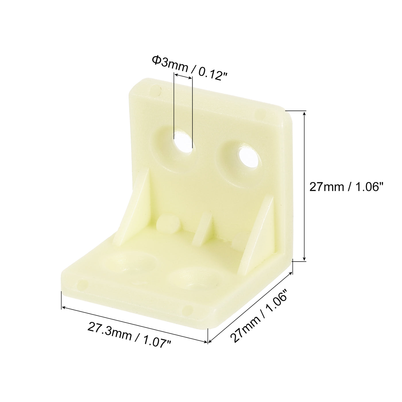 uxcell Uxcell 50Pcs 90 Degree Plastic Corner Braces, 27.3x27x27mm Nylon Shelf Right Angle Brackets with Screws for Cabinets, Cupboards (Beige Yellow)