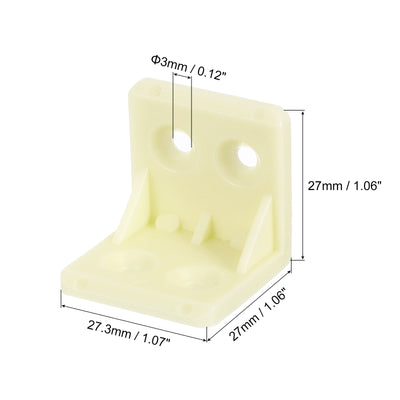 Harfington Uxcell 50Pcs 90 Degree Plastic Corner Braces, 27.3x27x27mm Nylon Shelf Right Angle Brackets with Screws for Cabinets, Cupboards (Beige Yellow)