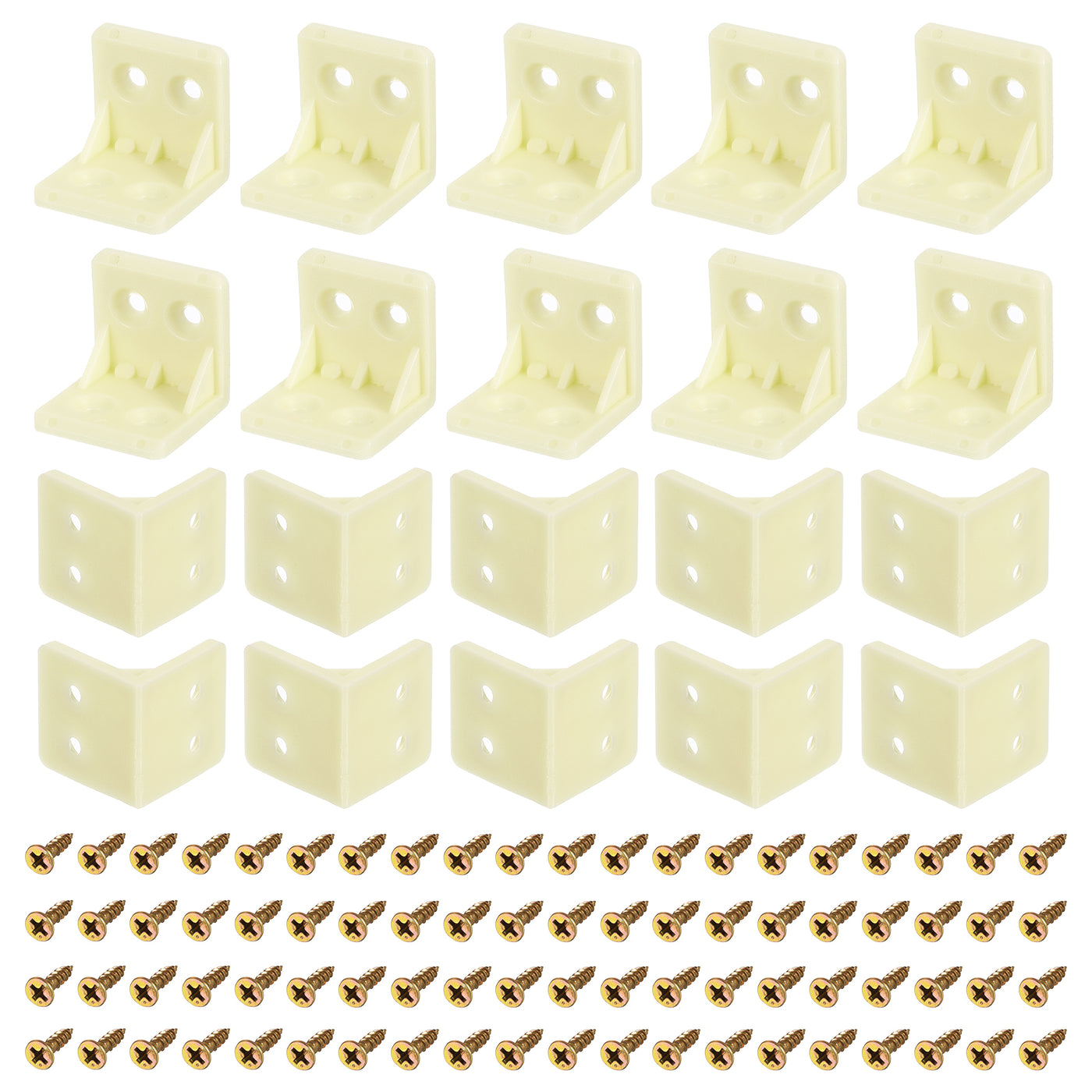 uxcell Uxcell 50Pcs 90 Degree Plastic Corner Braces, 27.3x27x27mm Nylon Shelf Right Angle Brackets with Screws for Cabinets, Cupboards (Beige Yellow)