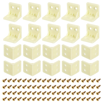 Harfington Uxcell 50Pcs 90 Degree Plastic Corner Braces, 27.3x27x27mm Nylon Shelf Right Angle Brackets with Screws for Cabinets, Cupboards (Beige Yellow)