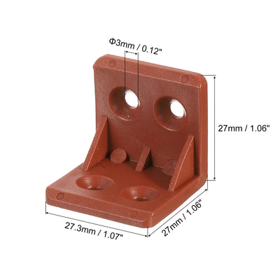 Harfington Uxcell 30Pcs 90 Degree Plastic Corner Braces, 27.3x27x27mm Nylon Shelf Right Angle Brackets with Screws for Cabinets, Cupboards (Red Brown)