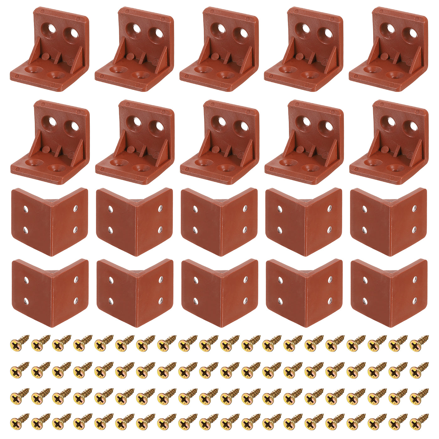 uxcell Uxcell 30Pcs 90 Degree Plastic Corner Braces, 27.3x27x27mm Nylon Shelf Right Angle Brackets with Screws for Cabinets, Cupboards (Red Brown)