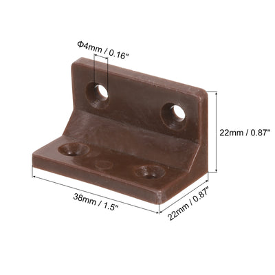 Harfington Uxcell 30Pcs 90 Degree Plastic Corner Braces, 38x22x22mm Nylon Shelf Right Angle Brackets with Screws for Cabinets, Cupboards (Brown)