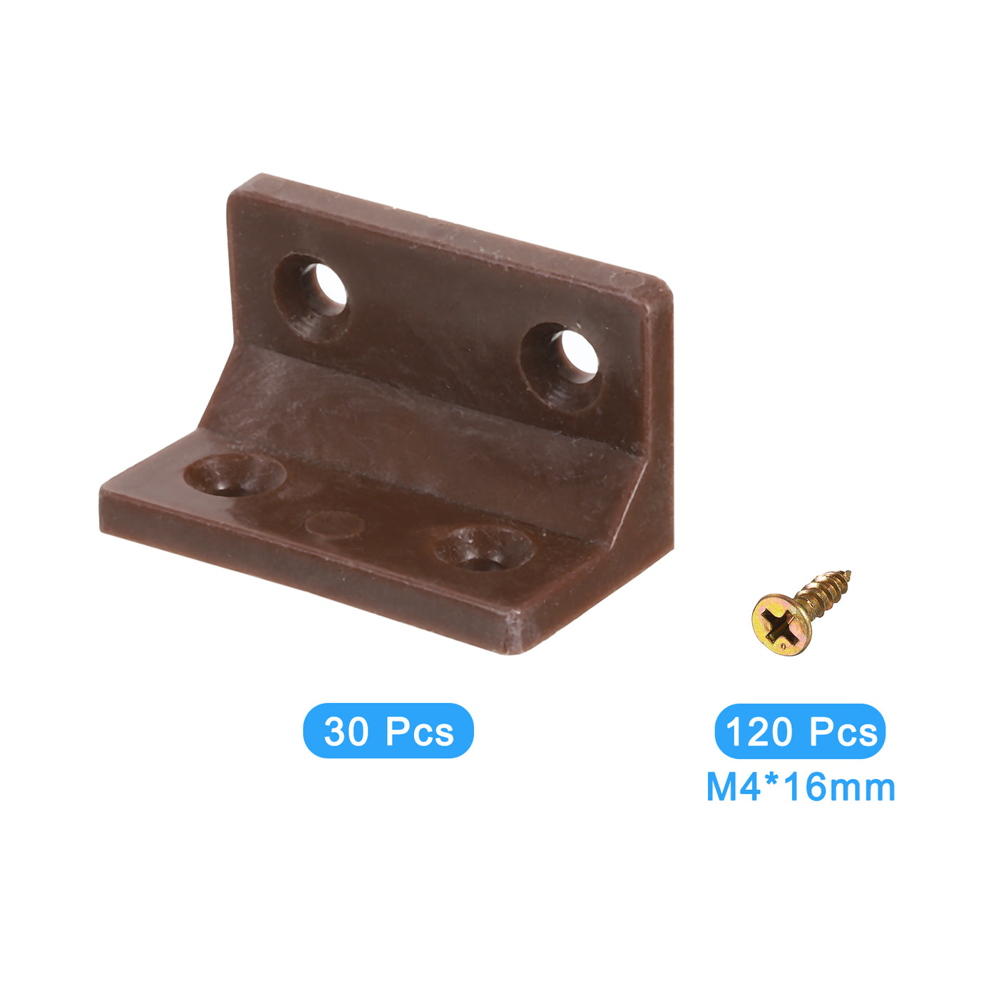 uxcell Uxcell 30Pcs 90 Degree Plastic Corner Braces, 38x22x22mm Nylon Shelf Right Angle Brackets with Screws for Cabinets, Cupboards (Brown)