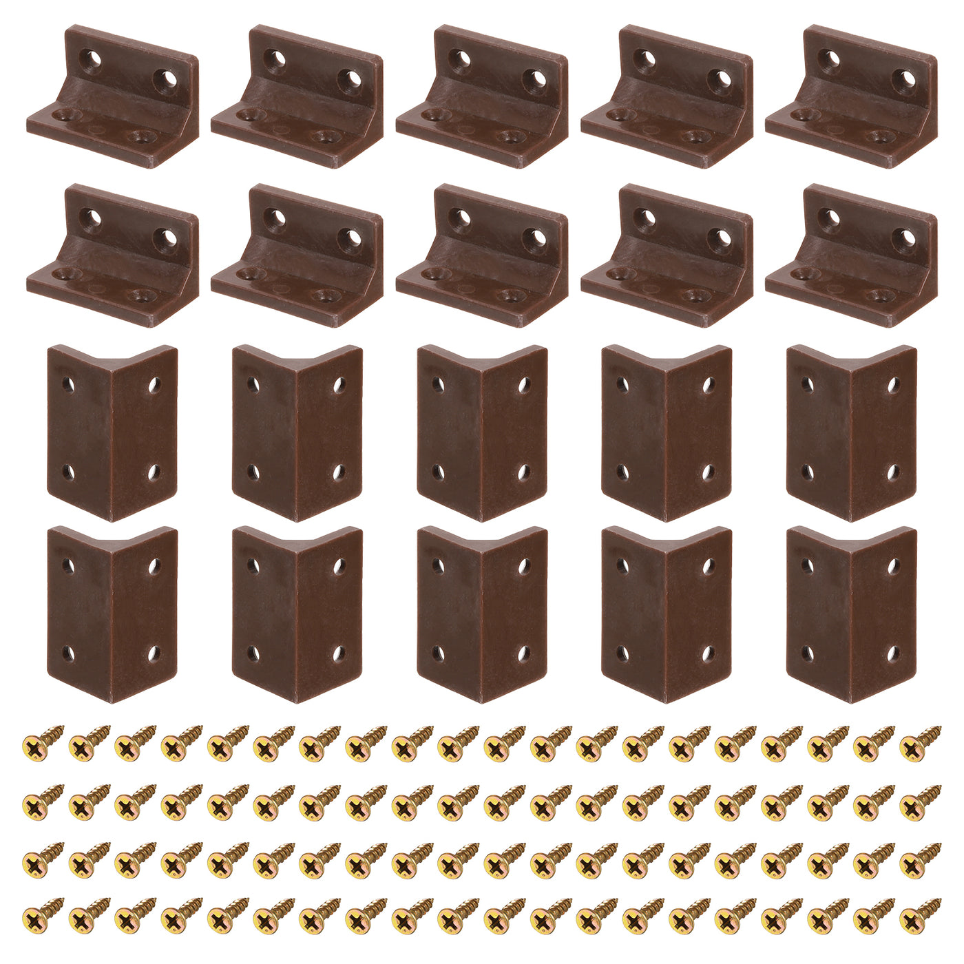 uxcell Uxcell 30Pcs 90 Degree Plastic Corner Braces, 38x22x22mm Nylon Shelf Right Angle Brackets with Screws for Cabinets, Cupboards (Brown)