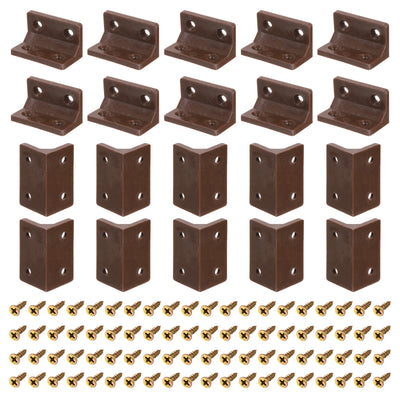 Harfington Uxcell 30Pcs 90 Degree Plastic Corner Braces, 38x22x22mm Nylon Shelf Right Angle Brackets with Screws for Cabinets, Cupboards (Brown)