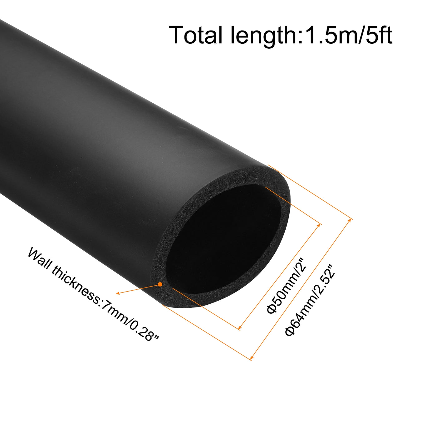 Harfington Rohrisolierung Schaumstoffrohr Dämmung 50mm (2") ID 64mm OD 5ft Wärmeschutz für Griffunterstützung