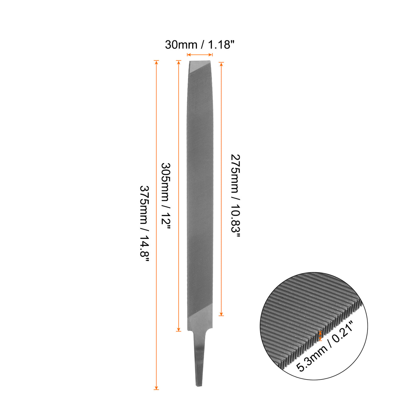 Harfington Feilenmühle 12 Zoll 5,3 mm Hochkohlenstoffstahl Einzelschnitt Flache Handraspel Feile zum Entgraten und Entfernen von Material