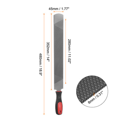 Harfington Horseshoe File 14" 8mm Coarse Double Cut Flat Hand File with Plastic Handle