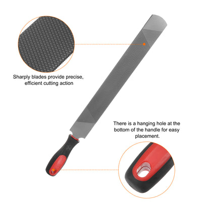 Harfington Horseshoe File 14" 8mm Coarse Double Cut Flat Hand File with Plastic Handle