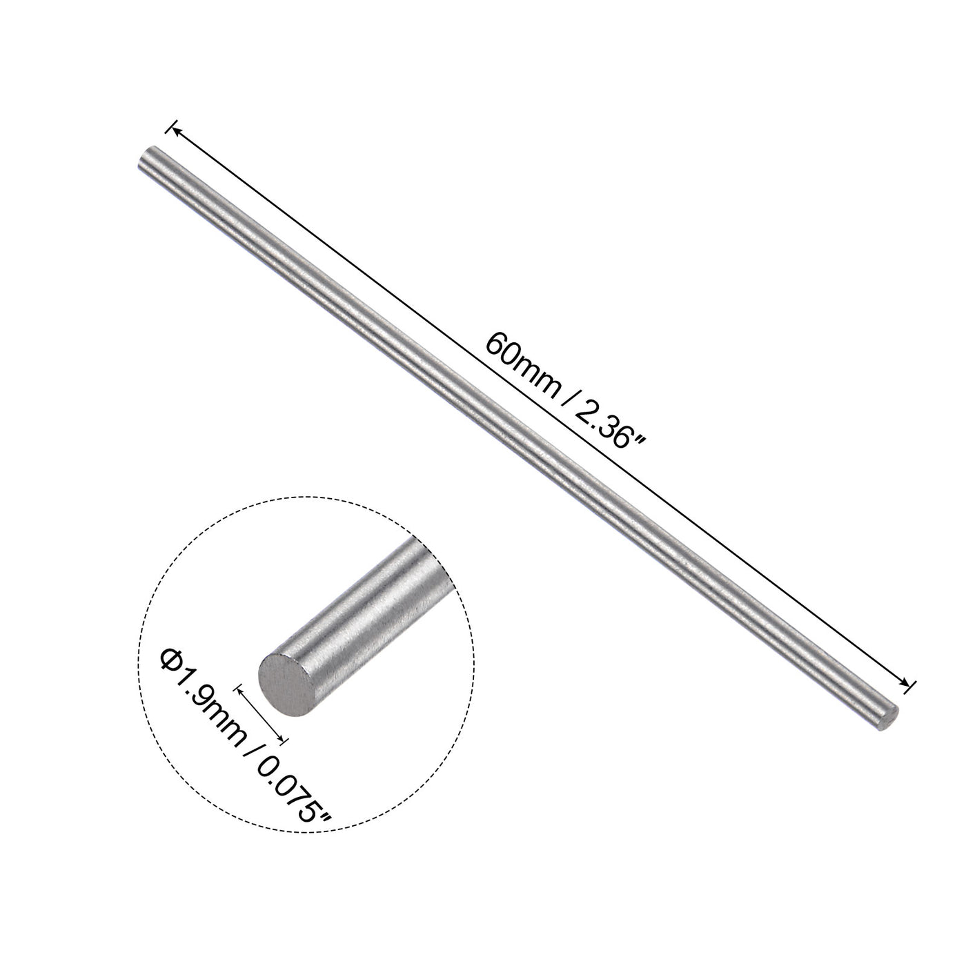 uxcell Uxcell Round Metal Rods 1.9mm x 60mm High Speed Steel (HSS) Lathe Bar Stock 20 Pcs