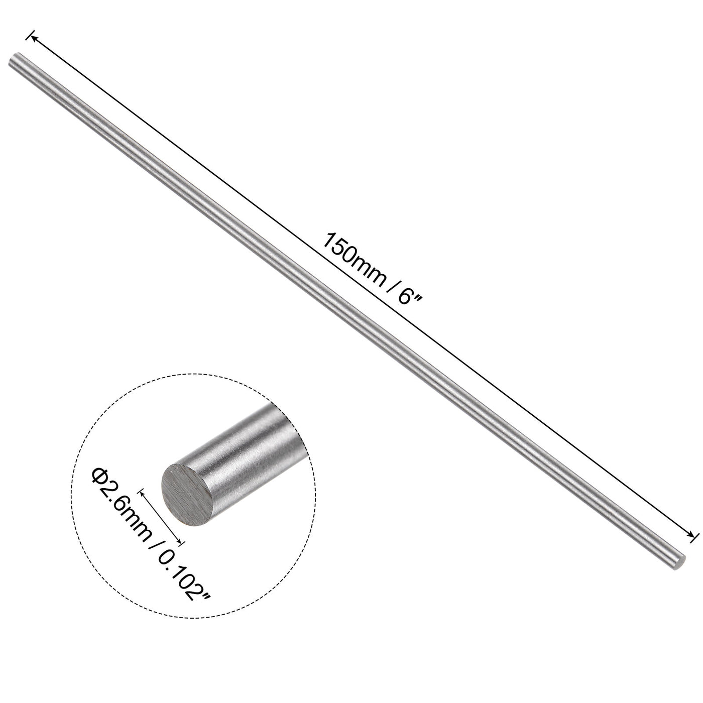 uxcell Uxcell Round Metal Rods 2.6mm x 150mm High Speed Steel (HSS) Lathe Bar Stock 10 Pcs