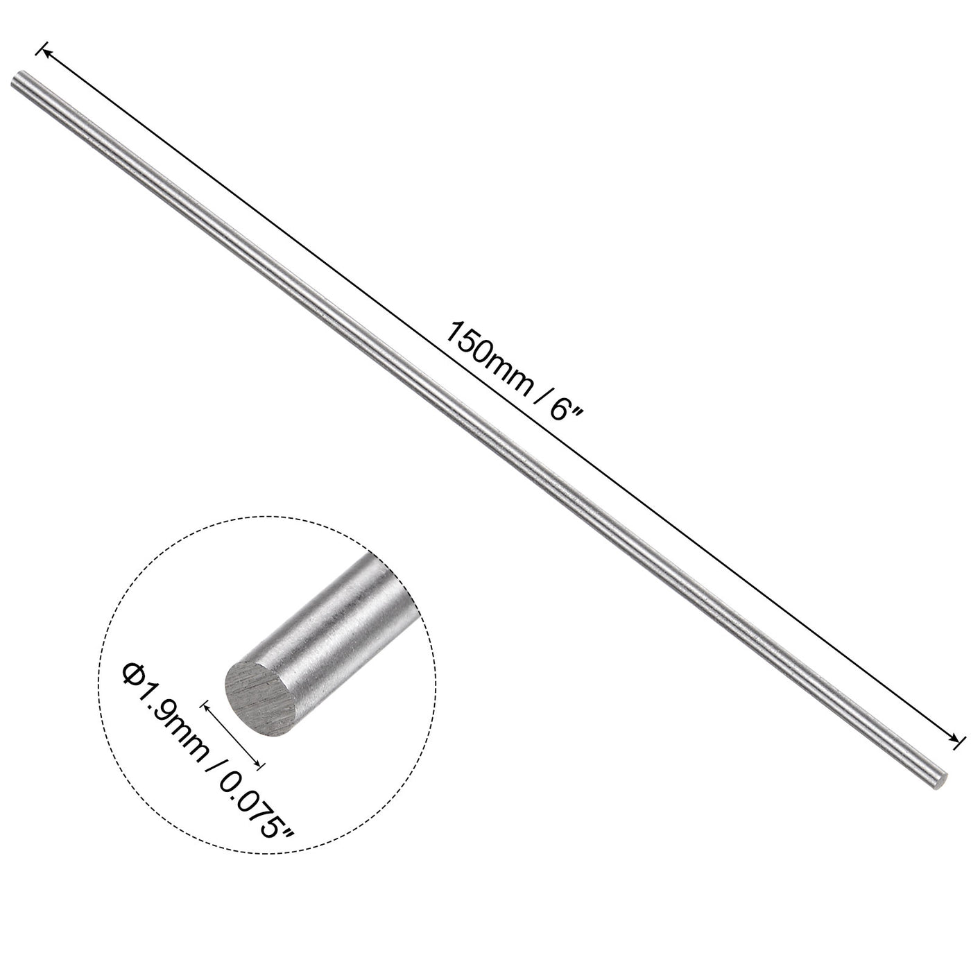 uxcell Uxcell Round Metal Rods 1.9mm x 150mm High Speed Steel (HSS) Lathe Bar Stock 20 Pcs