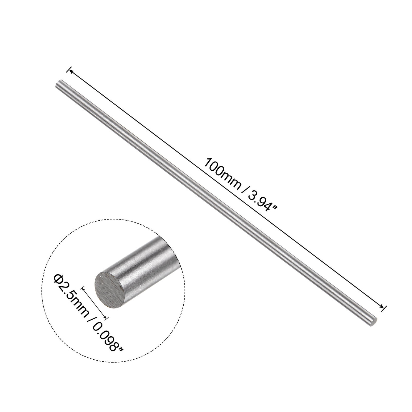 uxcell Uxcell Round Metal Rods 2.5mm x 100mm High Speed Steel (HSS) Lathe Bar Stock 5 Pcs