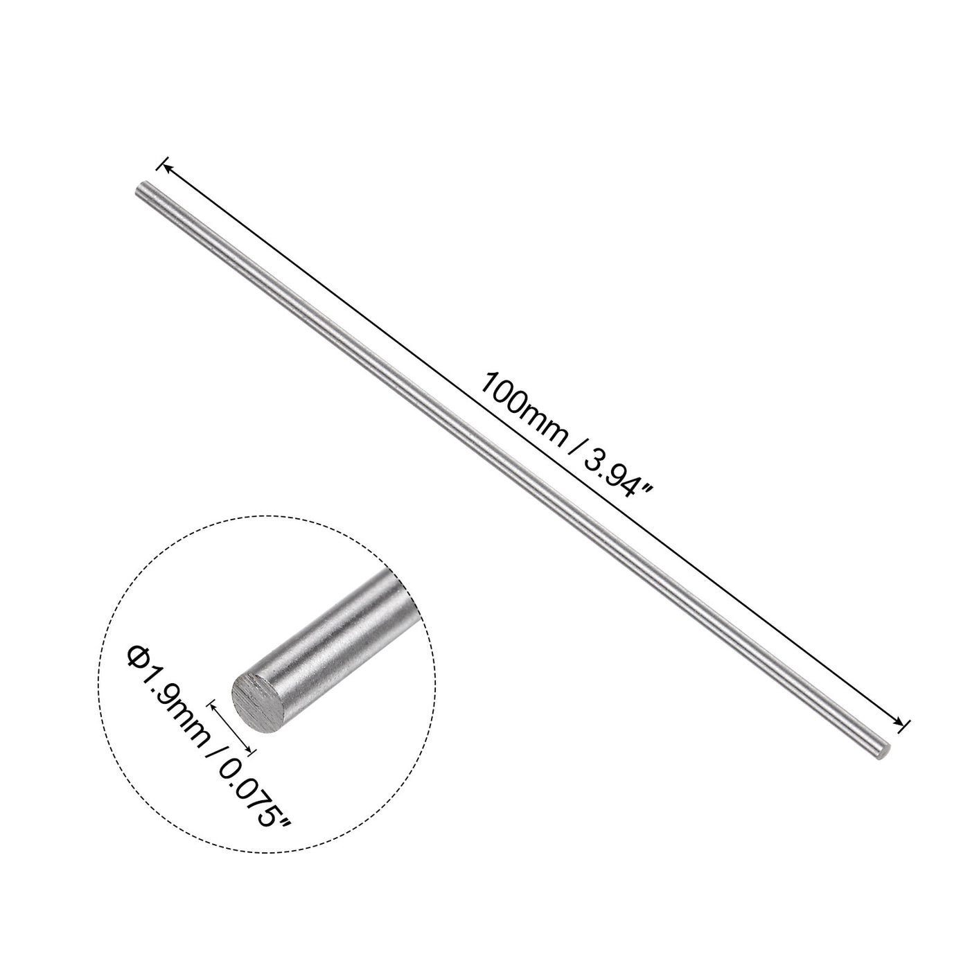 uxcell Uxcell Round Metal Rods 1.9mm x 100mm High Speed Steel (HSS) Lathe Bar Stock 5 Pcs