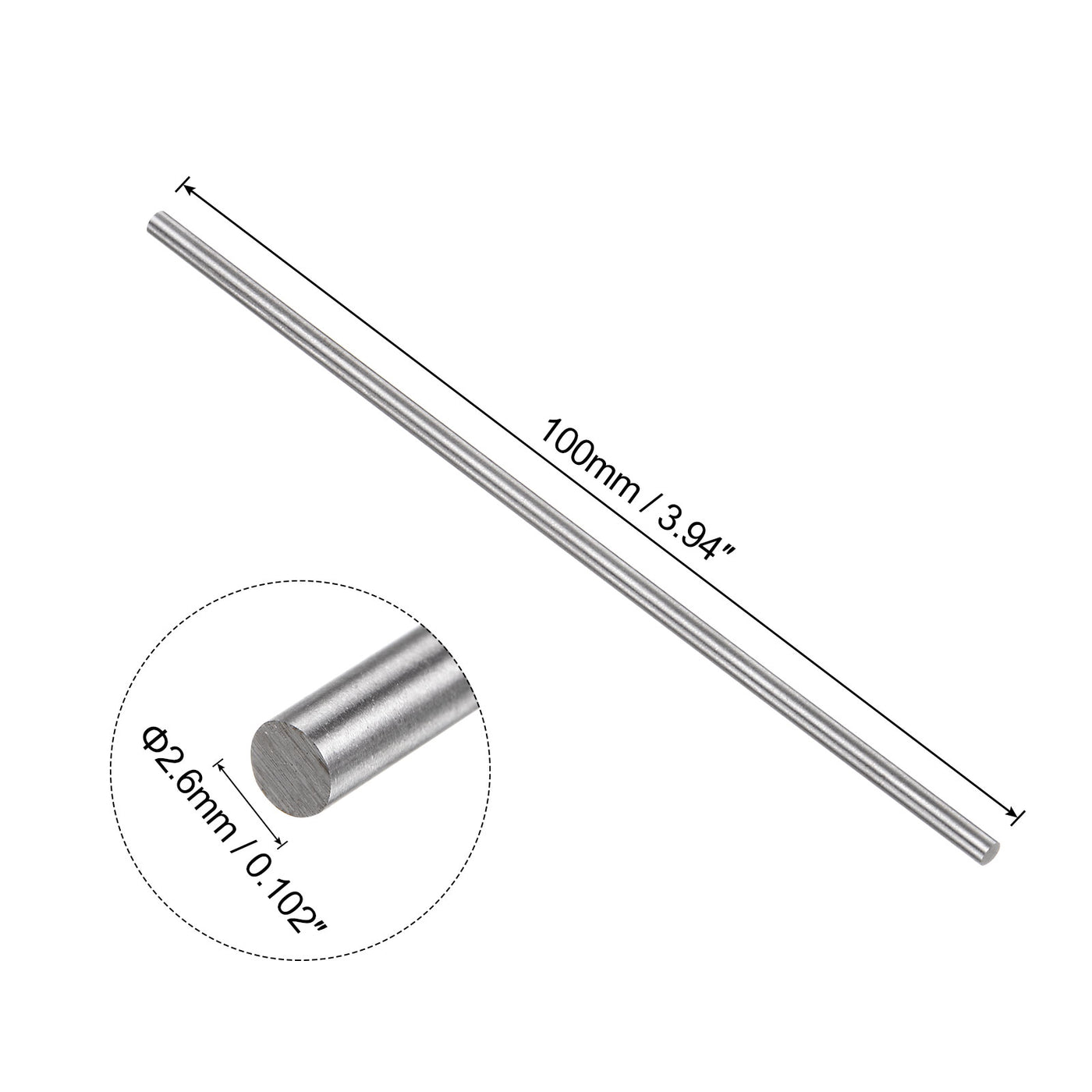 uxcell Uxcell Round Metal Rods 2.6mm x 100mm High Speed Steel (HSS) Lathe Bar Stock 5 Pcs