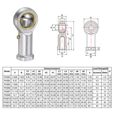 Harfington Uxcell 2pcs PHSB8 Female Rod End Bearing 1/2" Bore and 1/2-20 Left Hand Thread