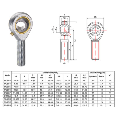 Harfington Uxcell 4pcs POSB8 Male Rod End Bearing 1/2" Bore and 1/2-20 Right Hand Thread