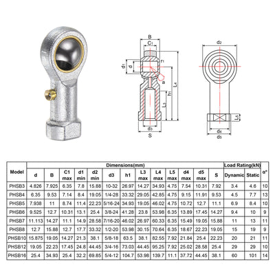 Harfington Uxcell 4pcs PHSB4 Female Rod End Bearing 1/4" Bore and 1/4-28 Right Hand Thread