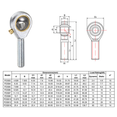 Harfington Uxcell 4pcs POSB4 Male Rod End Bearing 1/4" Bore and 1/4-28 Right Hand Thread